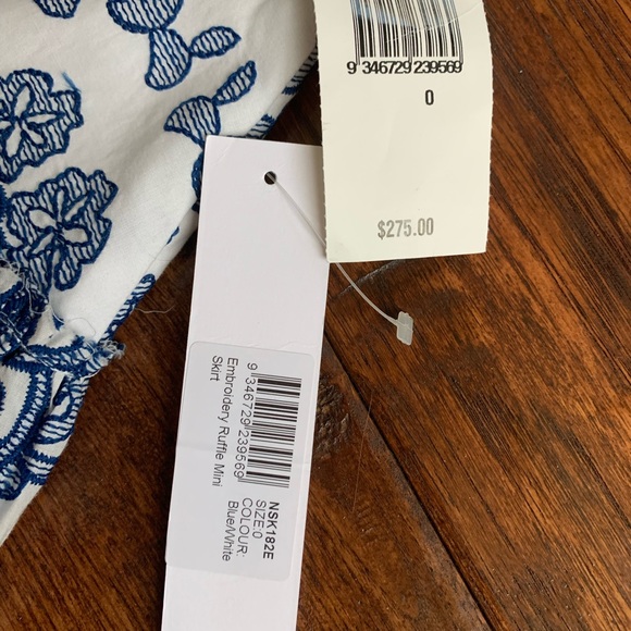 NEW N / Nicholas Embroidered Ruffle Mini Skirt  Blue White Size US 0 -RV $275 - Picture 5 of 9